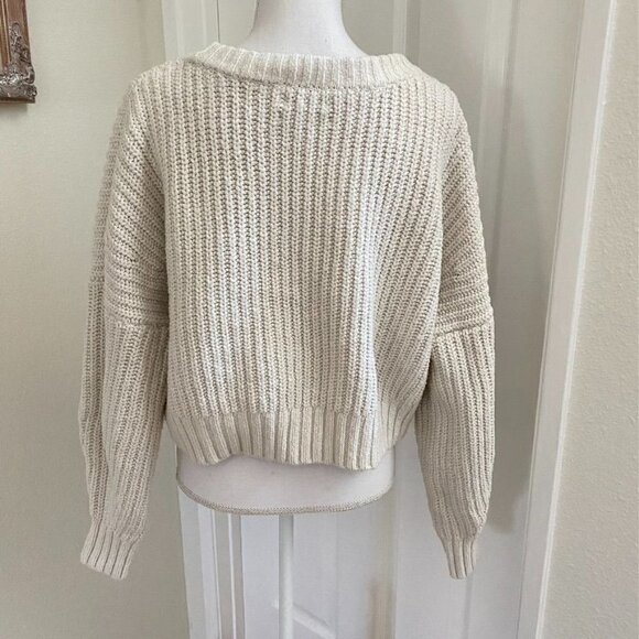 Urban Outfitters Sz Med Crop Chunky Knit Sweater Cream Pullover Preowned - Picture 4 of 7